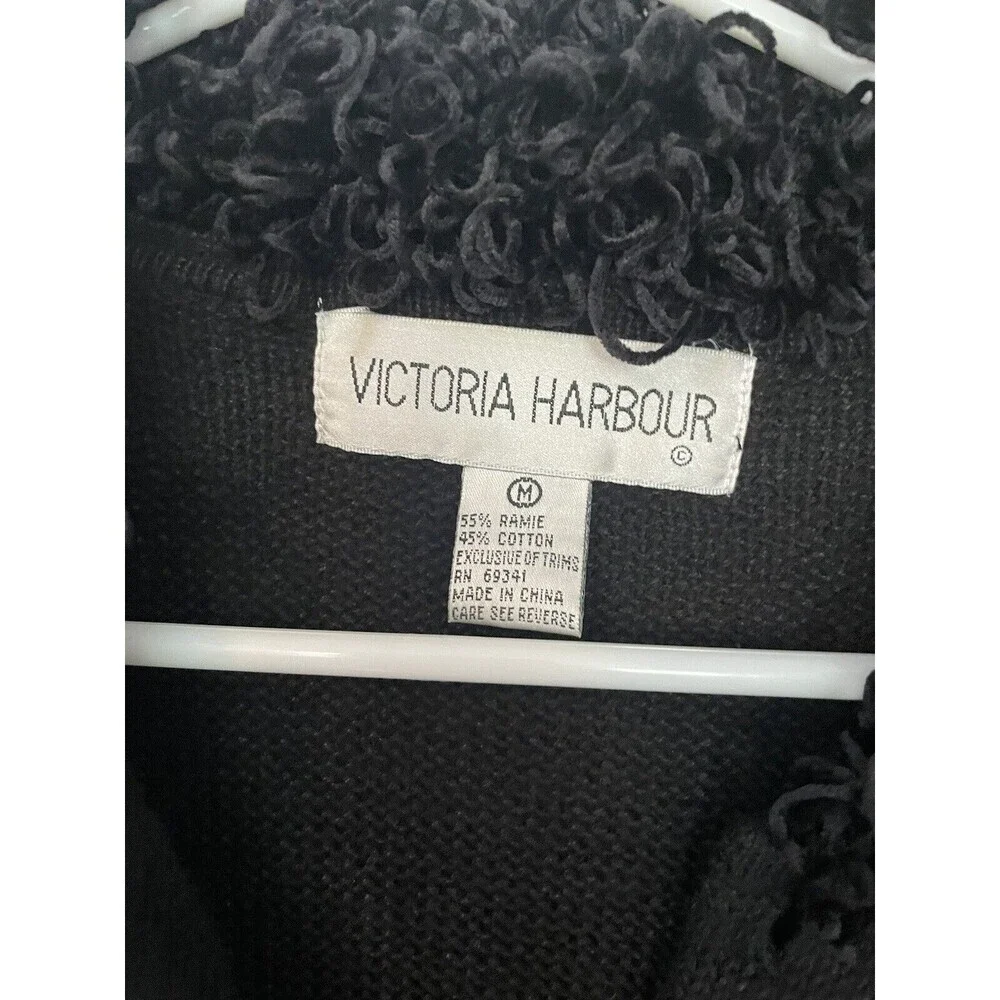 Vintage Victoria Harbour Winter Mittens Cardigan Sweater Black Size M Grannycore